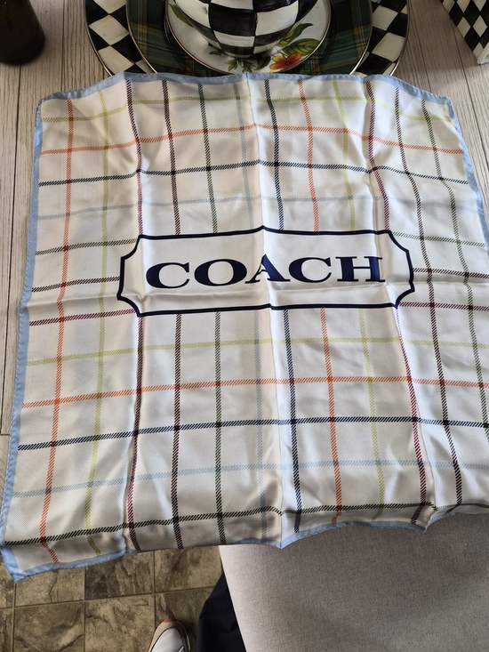 Coach Accessories - Coach Multicolor Plaid Silk Scarf with Navy Logo